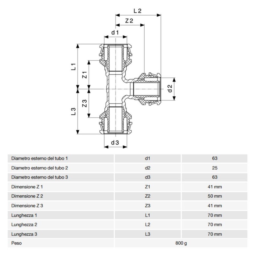 Immagine di Viega RAXOFIX raccordo a T Ø 63 x 25 bronzo al silicio lucido con sc-contur 647582
