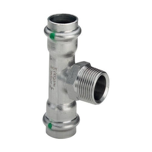 Immagine di Viega SANPRESS INOX raccordo a T di Ø 28 x 3/4", con filetto maschio, di inox lucido con sc-contur (acqua) 445997