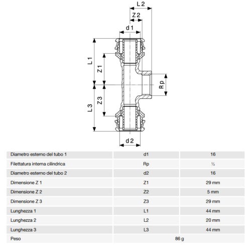 Immagine di Viega RAXOFIX raccordo a T Ø 16 x 1/2" bronzo al silicio con sc-contur  647124