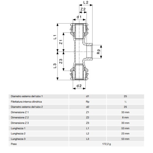 Immagine di Viega RAXOFIX raccordo a T Ø 25 x 1/2" bronzo al silicio con sc-contur  647148