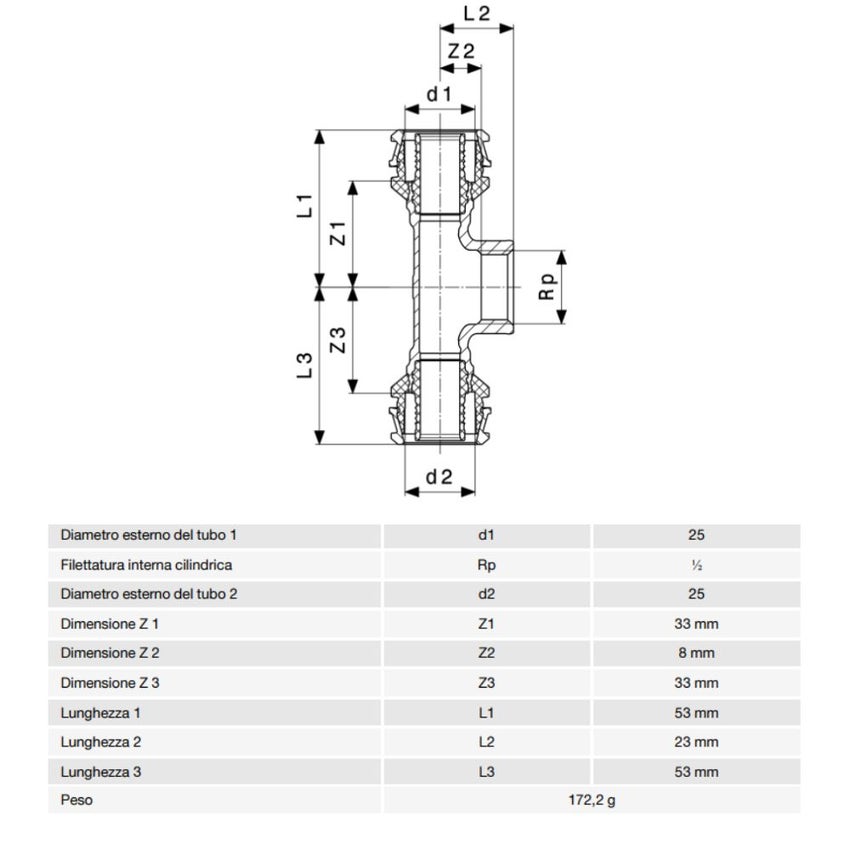 Immagine di Viega RAXOFIX raccordo a T Ø 25 x 1/2" bronzo al silicio con sc-contur  647148