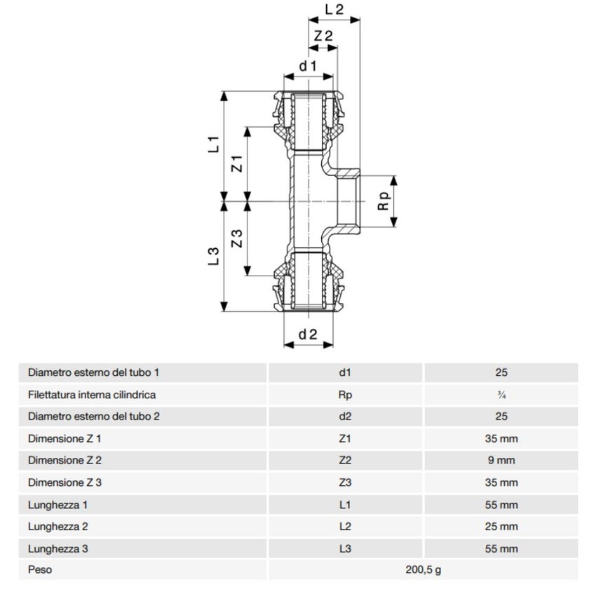 Immagine di Viega RAXOFIX raccordo a T Ø 25 x 3/4" bronzo al silicio con sc-contur  647155