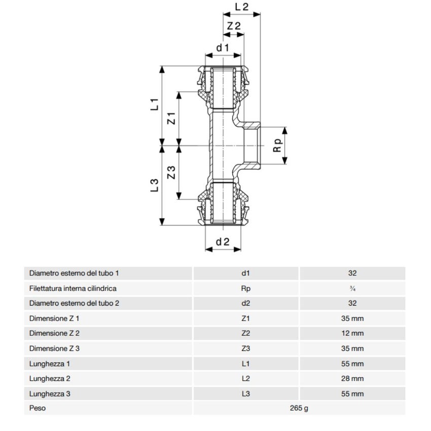 Immagine di Viega RAXOFIX raccordo a T Ø 32 x 3/4" bronzo al silicio con sc-contur  647179