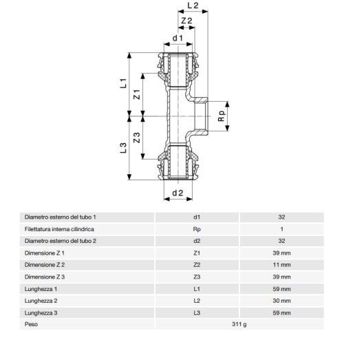 Immagine di Viega RAXOFIX raccordo a T Ø 32 x 1" bronzo al silicio con sc-contur  647186