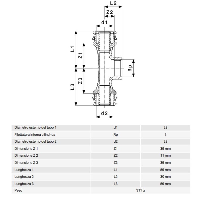 Immagine di Viega RAXOFIX raccordo a T Ø 32 x 1" bronzo al silicio con sc-contur  647186
