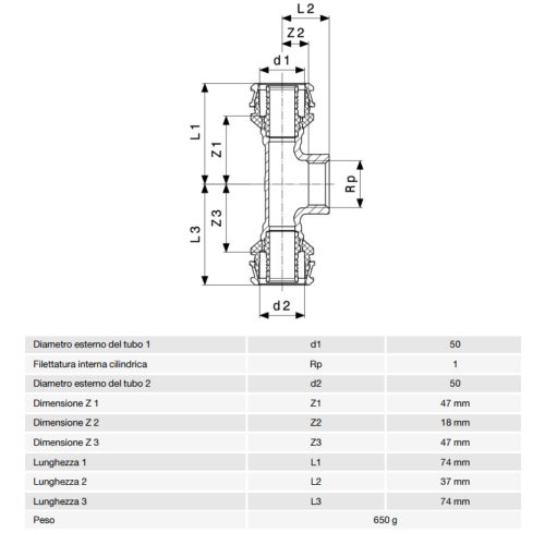 Immagine di Viega RAXOFIX raccordo a T Ø 50 x 1" bronzo al silicio con sc-contur  647223