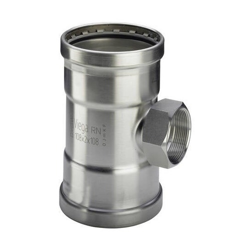 Immagine di Viega SANPRESS INOX XL raccordo a T di Ø 64 x 3/4", con filetto femmina, di inox lucido con sc-contur (acqua) 578145