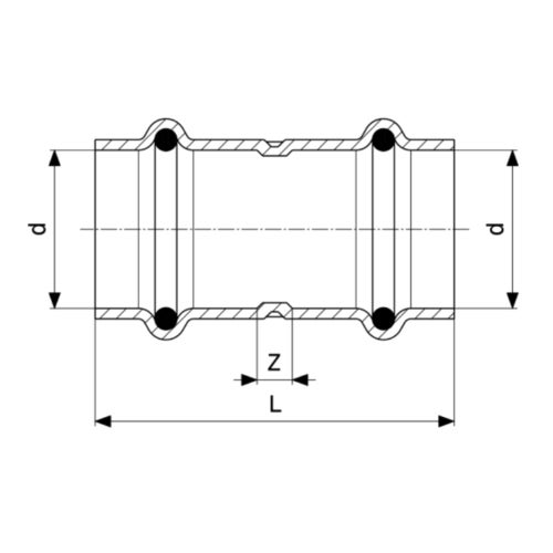 Immagine di Viega SANPRESS INOX manicotto con battente di Ø 15, di inox lucido con sc-contur (acqua) 436155