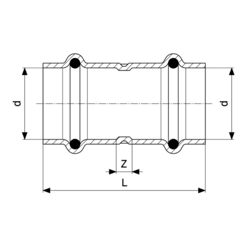 Immagine di Viega SANPRESS INOX manicotto con battente di Ø 15, di inox lucido con sc-contur (acqua) 436155