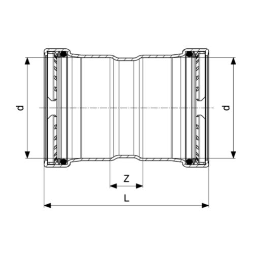 Immagine di Viega SANPRESS INOX XL manicotto con battente di Ø 64, di inox lucido con sc-contur (acqua) 578084