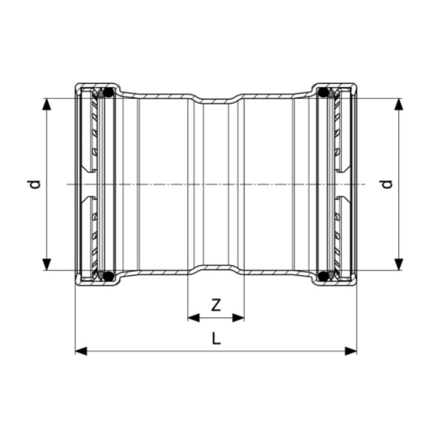 Immagine di Viega SANPRESS INOX XL manicotto con battente di Ø 64, di inox lucido con sc-contur (acqua) 578084