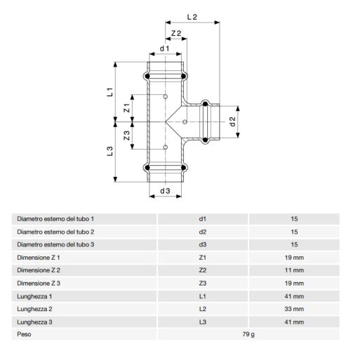 Immagine di Viega PROFIPRESS raccordo a T Ø 15 rame lucido con sc-contur rame (acqua) 291952