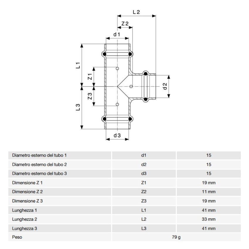 Immagine di Viega PROFIPRESS raccordo a T Ø 15 rame lucido con sc-contur rame (acqua) 291952