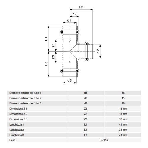 Immagine di Viega PROFIPRESS raccordo a T Ø 18 x 15 rame lucido con sc-contur rame (acqua) 291938
