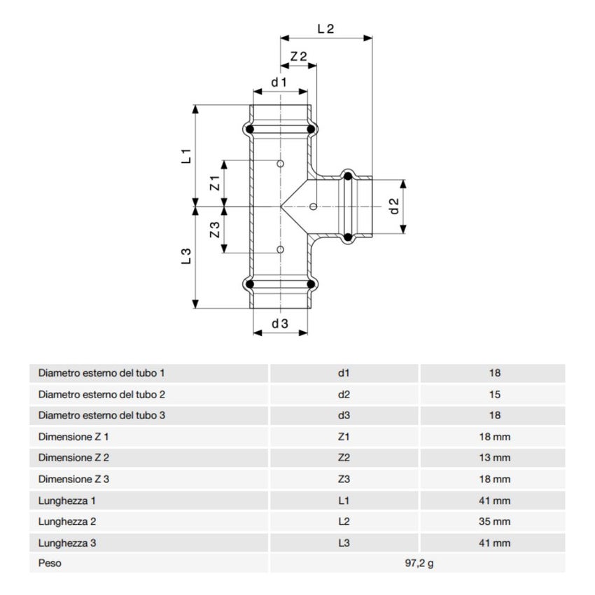 Immagine di Viega PROFIPRESS raccordo a T Ø 18 x 15 rame lucido con sc-contur rame (acqua) 291938