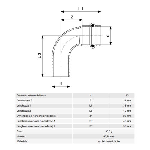 Immagine di Viega SANPRESS INOX curva a 90° di Ø 15, con filetto maschio, di acciaio inox lucido con sc-contur (acqua) 435707