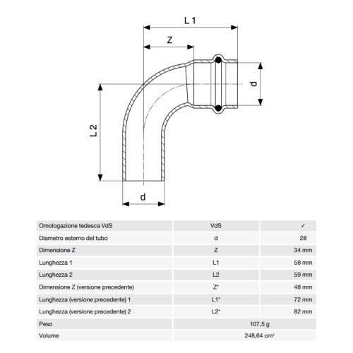 Immagine di Viega SANPRESS INOX curva a 90° di Ø 28, con filetto maschio, di acciaio inox lucido con sc-contur (acqua) 435738