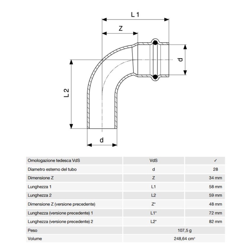 Immagine di Viega SANPRESS INOX curva a 90° di Ø 28, con filetto maschio, di acciaio inox lucido con sc-contur (acqua) 435738