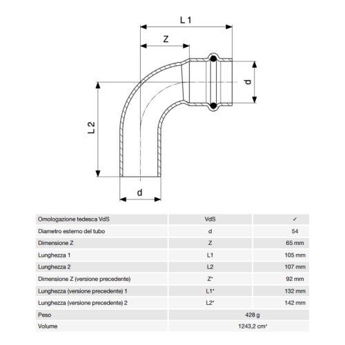 Immagine di Viega SANPRESS INOX curva a 90° di Ø 54, con filetto maschio, di acciaio inox lucido con sc-contur (acqua) 435769
