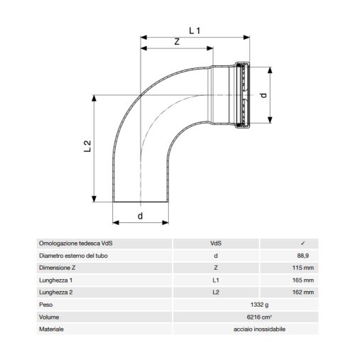 Immagine di Viega SANPRESS INOX XL curva a 90° di Ø 89, con filetto maschio, di acciaio inox lucido con sc-contur (acqua) 482633