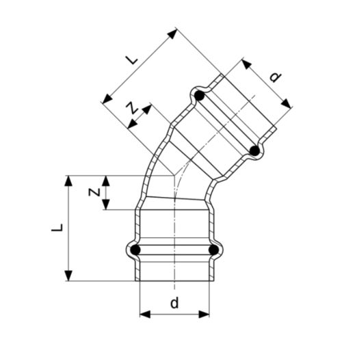 Immagine di Viega SANPRESS INOX curva a 45° di Ø 15, di acciaio inox lucido con sc-contur (acqua) 435776
