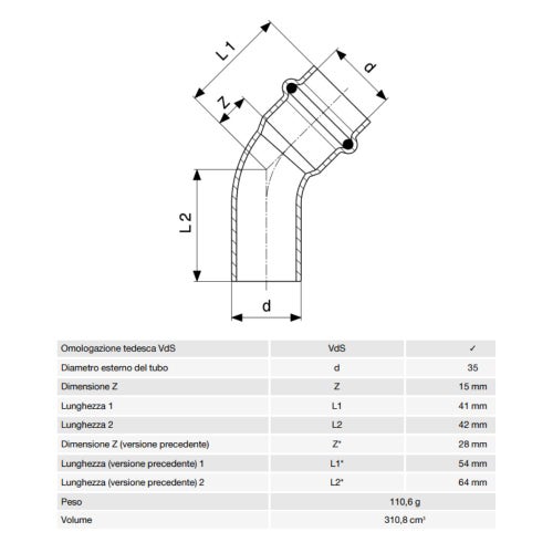 Immagine di Viega SANPRESS INOX curva a 45° di Ø 35, con filetto maschio, di acciaio inox lucido con sc-contur (acqua) 435424