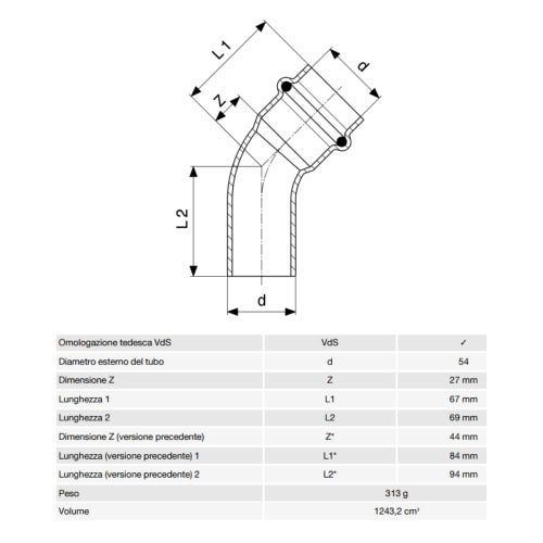 Immagine di Viega SANPRESS INOX curva a 45° di Ø 54, con filetto maschio, di acciaio inox lucido con sc-contur (acqua) 435448