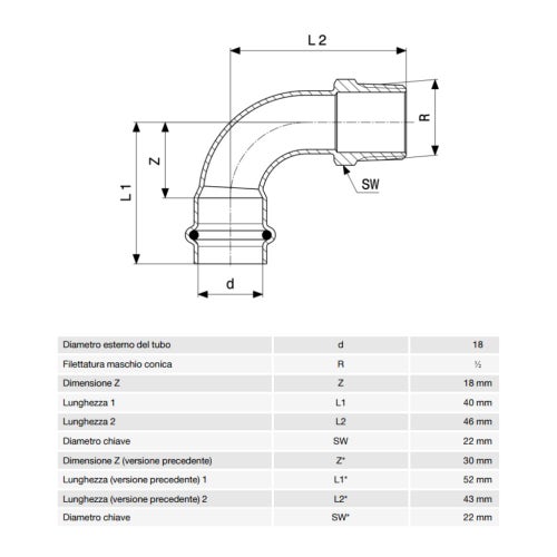 Immagine di Viega SANPRESS INOX curva a 90° di Ø 18 x 1/2", con filetto maschio R, di acciaio inox lucido con sc-contur (acqua) 436902