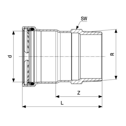 Immagine di Viega SANPRESS INOX XL manicotto di Ø 64 x 2 1/2", di acciaio inox lucido con sc-contur (acqua) 619985
