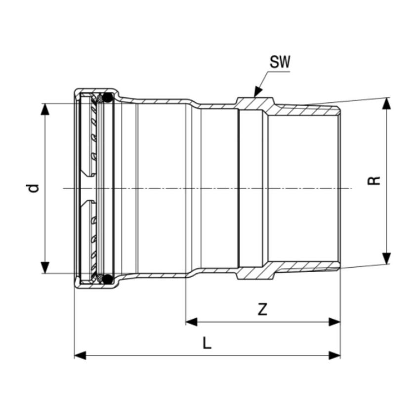 Immagine di Viega SANPRESS INOX XL manicotto di Ø 64 x 2 1/2", di acciaio inox lucido con sc-contur (acqua) 619985