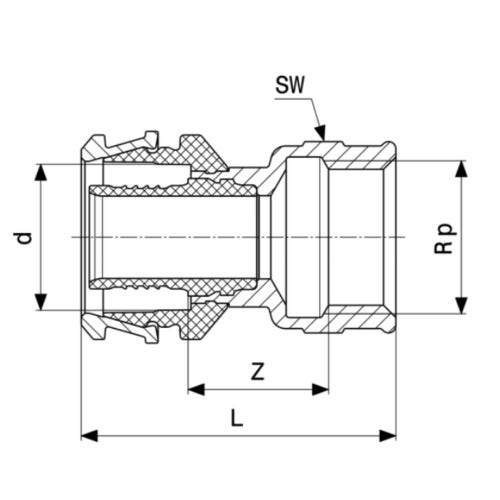 Immagine di Viega RAXOFIX manicotto Ø 16 x 1/2" bronzo al silicio con sc-contur 646158
