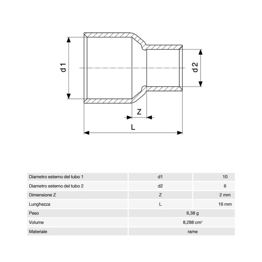 Immagine di Viega RACCORDI A SALDARE manicotto di riduzione di Ø 10 x 6, di rame lucido 121082
