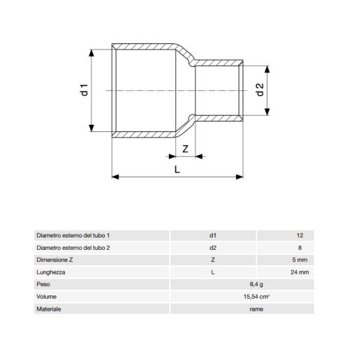 Immagine di Viega RACCORDI A SALDARE manicotto di riduzione di Ø 12 x 8, di rame lucido 120504