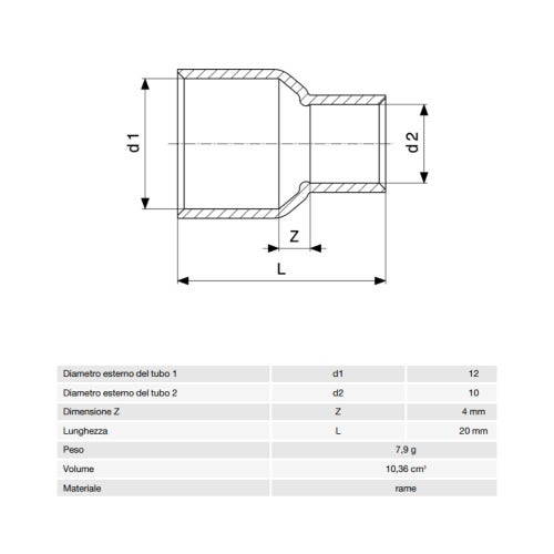 Immagine di Viega RACCORDI A SALDARE manicotto di riduzione di Ø 12 x 10, di rame lucido 107420