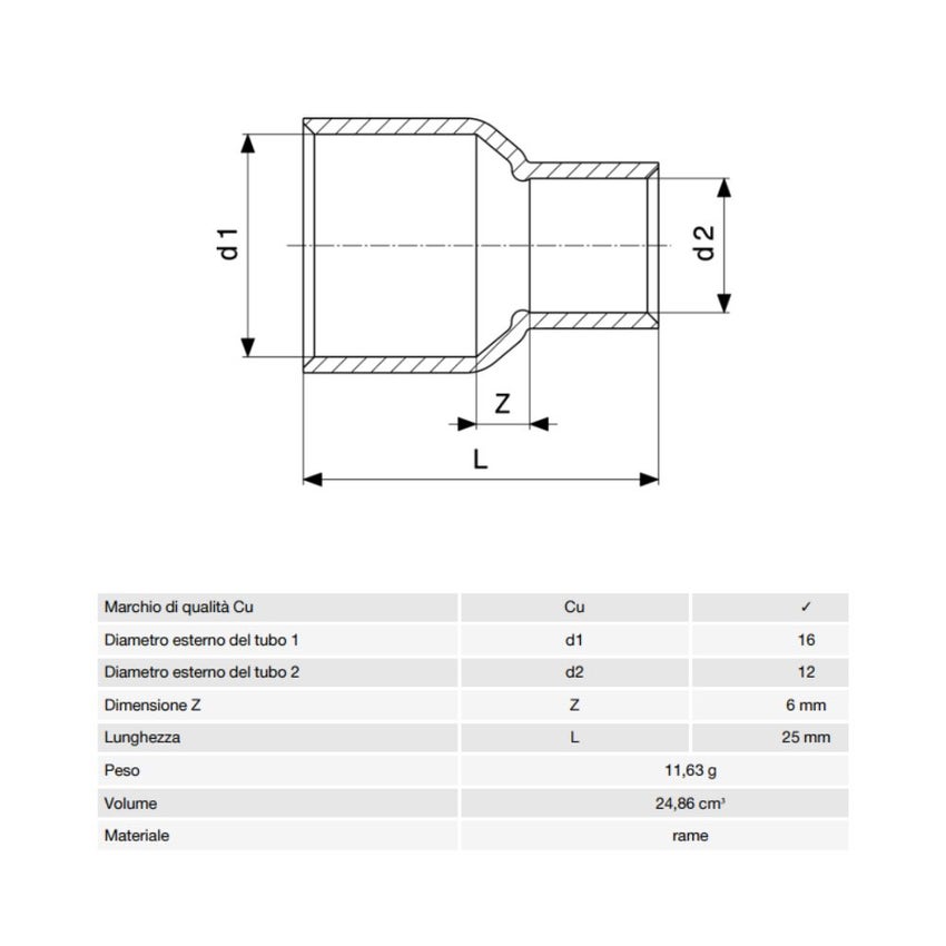 Immagine di Viega RACCORDI A SALDARE manicotto di riduzione di Ø 16 x 12, di rame lucido 464318