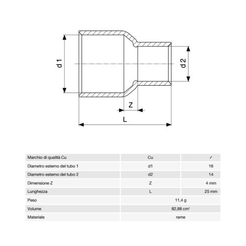Immagine di Viega RACCORDI A SALDARE manicotto di riduzione di Ø 16 x 14, di rame lucido 464325
