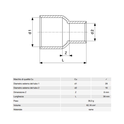 Immagine di Viega RACCORDI A SALDARE manicotto di riduzione di Ø 28 x 16, di rame lucido 585143