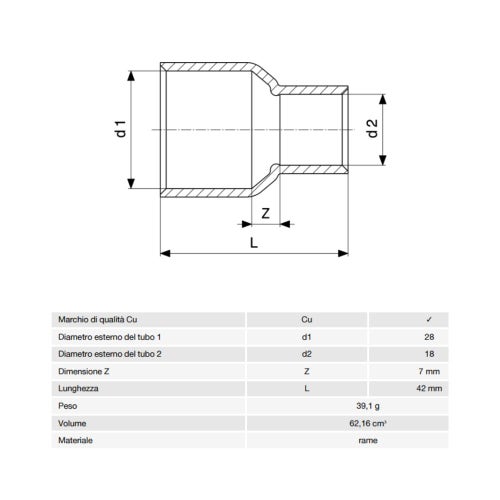 Immagine di Viega RACCORDI A SALDARE manicotto di riduzione di Ø 28 x 18, di rame lucido 106256