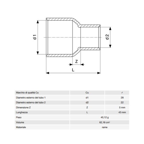Immagine di Viega RACCORDI A SALDARE manicotto di riduzione di Ø 28 x 22, di rame lucido 102111