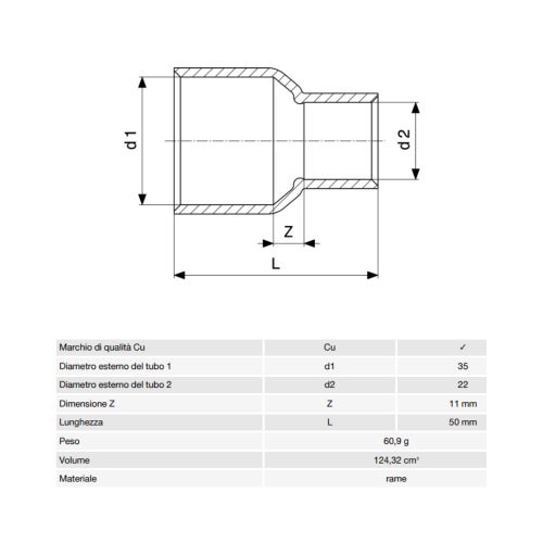 Immagine di Viega RACCORDI A SALDARE manicotto di riduzione di Ø 35 x 22, di rame lucido 109738