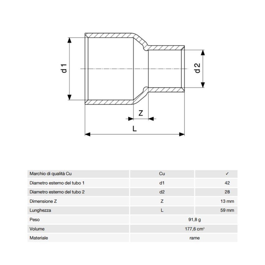 Immagine di Viega RACCORDI A SALDARE manicotto di riduzione di Ø 42 x 28, di rame lucido 117269