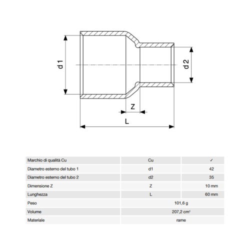 Immagine di Viega RACCORDI A SALDARE manicotto di riduzione di Ø 42 x 35, di rame lucido 111687