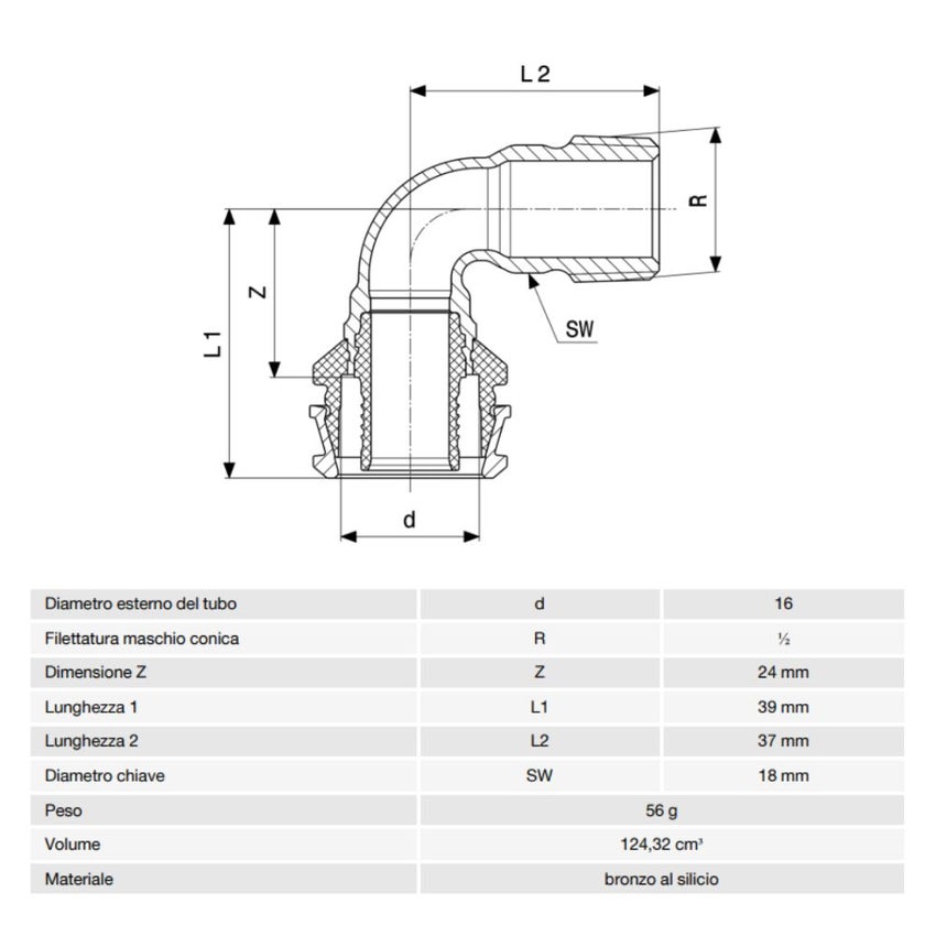 Immagine di Viega RAXOFIX curva a 90° Ø 6 x 1/2" bronzo al silicio con sc-contur 645984
