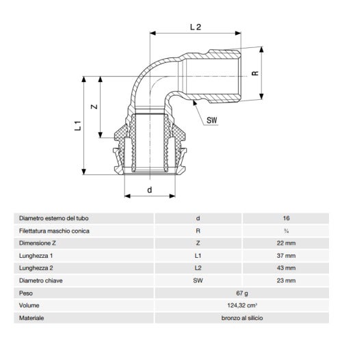 Immagine di Viega RAXOFIX curva a 90° Ø 16 x 3/4" bronzo al silicio con sc-contur 645991