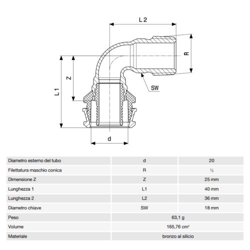 Immagine di Viega RAXOFIX curva a 90° Ø 20 x 1/2" bronzo al silicio con sc-contur 646004