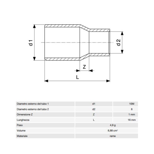 Immagine di Viega RACCORDI A SALDARE manicotto di riduzione di Ø 10mm x 8, estremità maschio, di rame lucido 119805