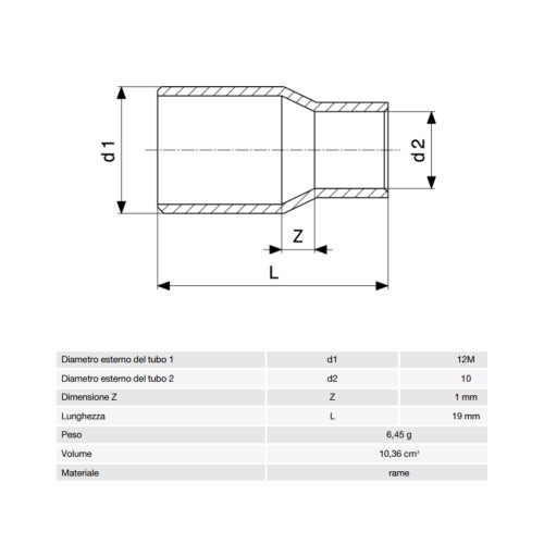 Immagine di Viega RACCORDI A SALDARE manicotto di riduzione di Ø 12mm x 10, estremità maschio, di rame lucido 104290