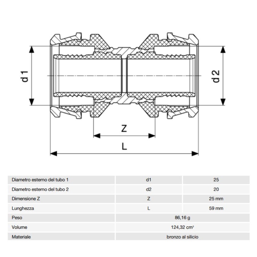 Immagine di Viega RAXOFIX manicotto Ø 25 x 20 lucido con sc-contur 646851
