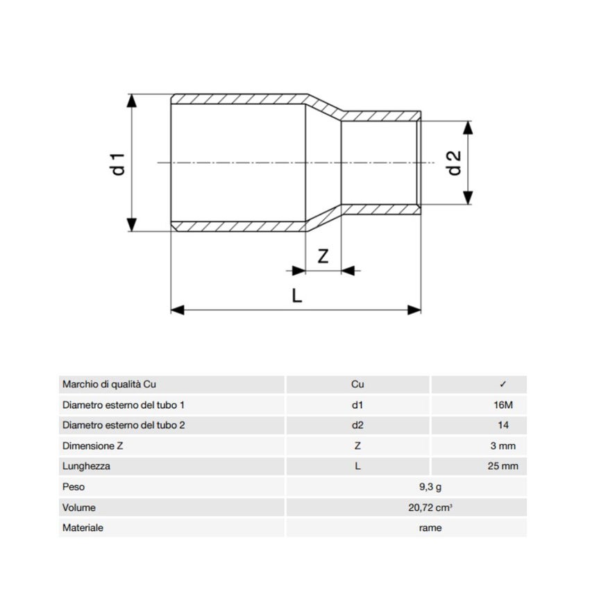 Immagine di Viega RACCORDI A SALDARE manicotto di riduzione di Ø 16mm x 14, estremità maschio, di rame lucido 465698