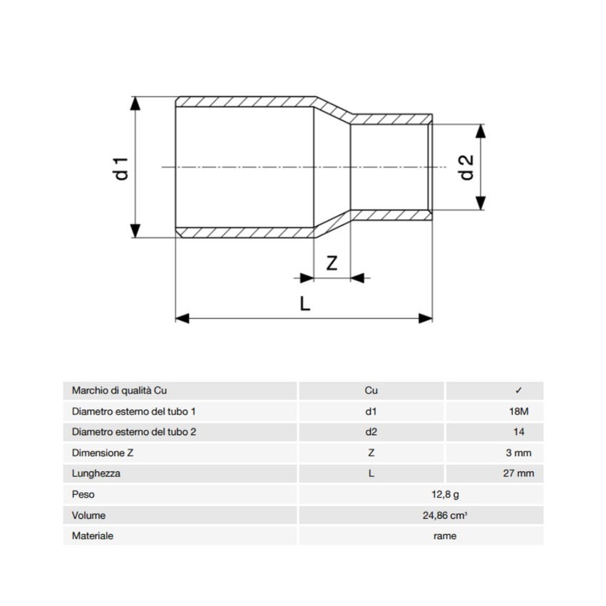 Immagine di Viega RACCORDI A SALDARE manicotto di riduzione di Ø 18mm x 14, estremità maschio, di rame lucido 465704